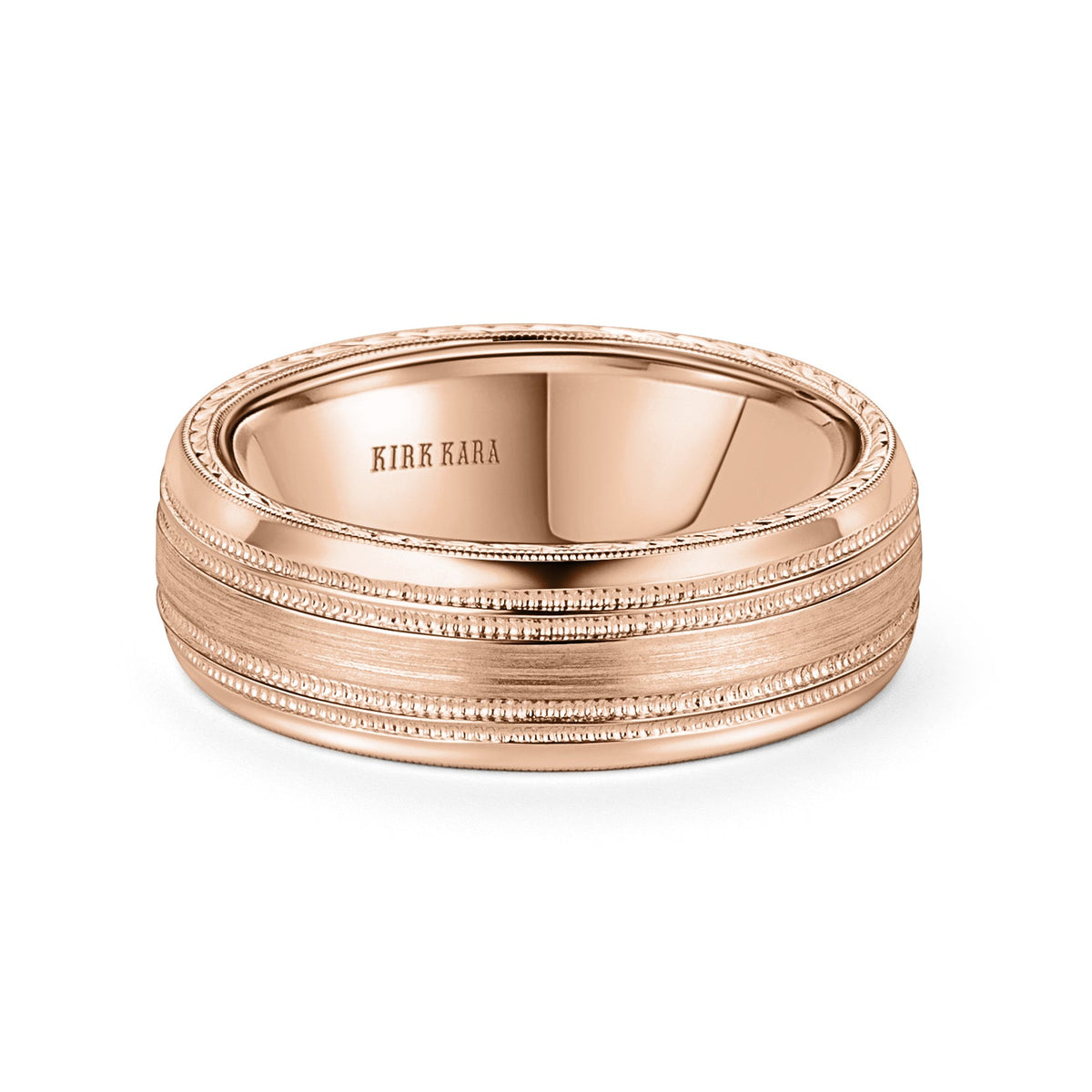 Double Milgrain Engraved Side Satin Wedding Band, 7mm
