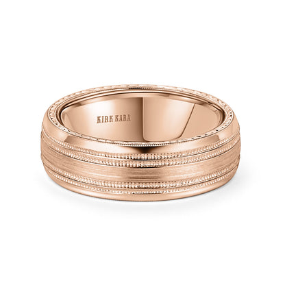 Double Milgrain Engraved Side Satin Wedding Band, 7mm