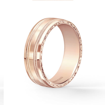 Double Milgrain Engraved Side Satin Wedding Band, 7mm