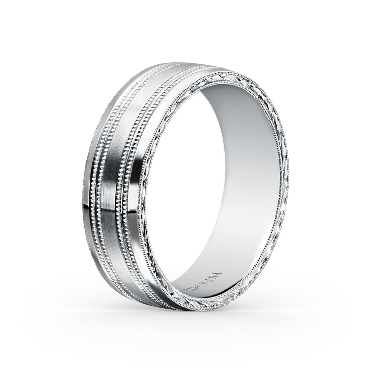 Double Milgrain Engraved Side Satin Wedding Band, 7mm