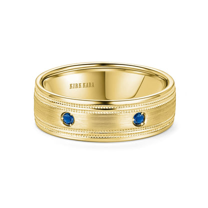 Blue Sapphire Accent Satin Wedding Band, 7mm