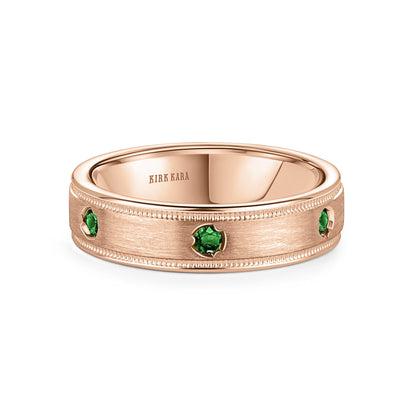 Thin Tsavorite Accent Satin Wedding Band, 5mm