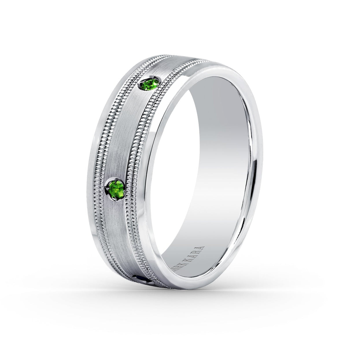 Tsavorite Accent Satin Wedding Band, 7mm