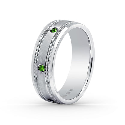 Tsavorite Accent Satin Wedding Band, 7mm