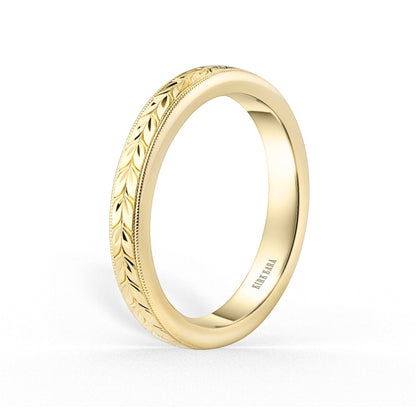 Thin Floral Engraved Wedding Band, 3mm