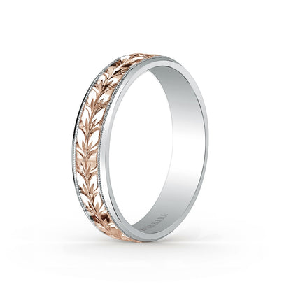 Two Tone Floral Engraved Wedding Band, 5mm