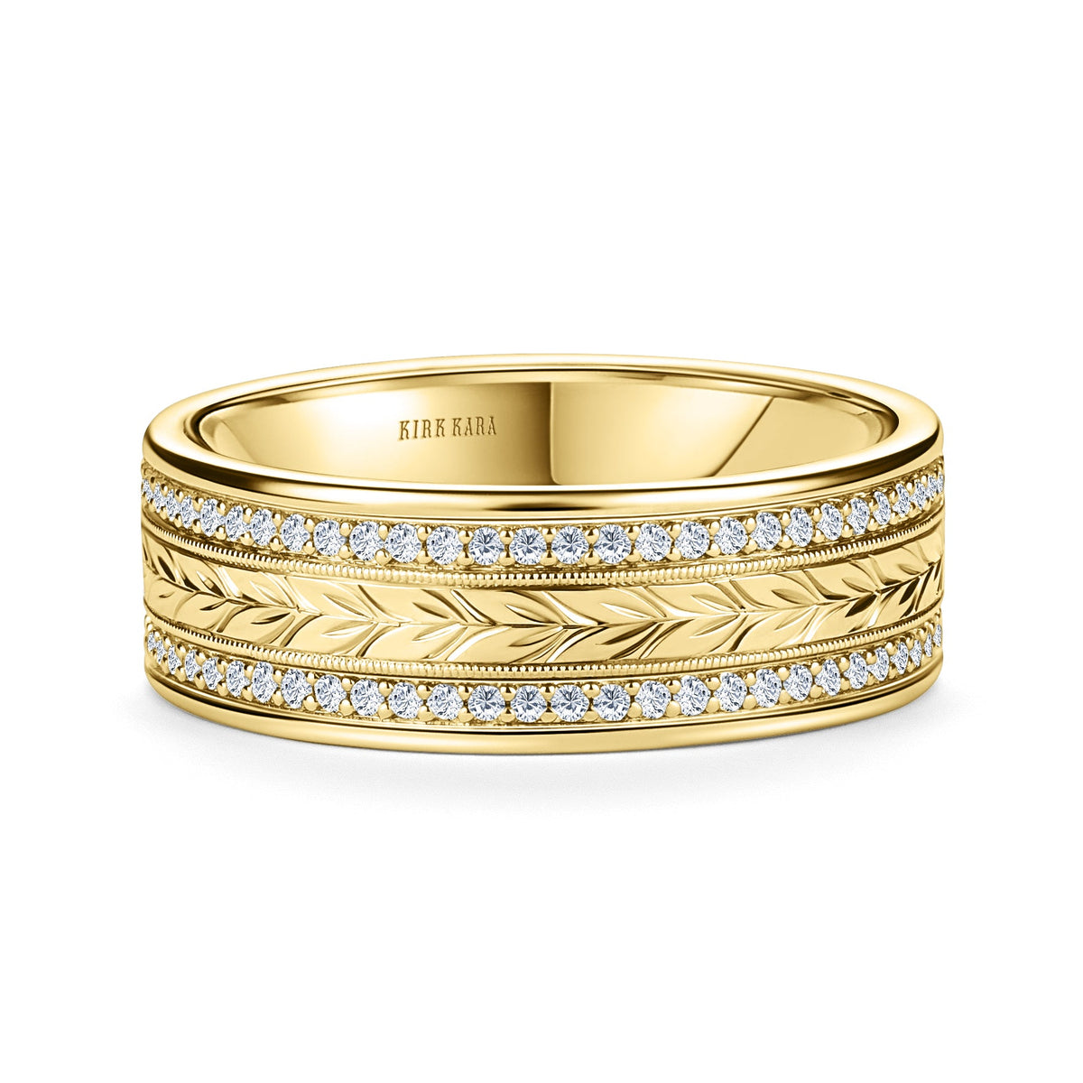 Diamond Floral Engraved Wedding Band, 7.5mm