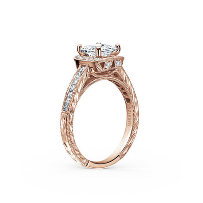 Channel Engraved Classic Diamond Halo Engagement Ring