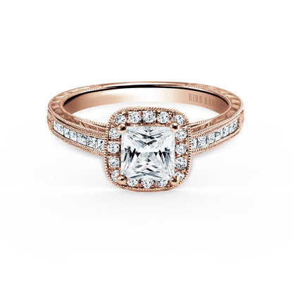 Channel Engraved Classic Diamond Halo Engagement Ring