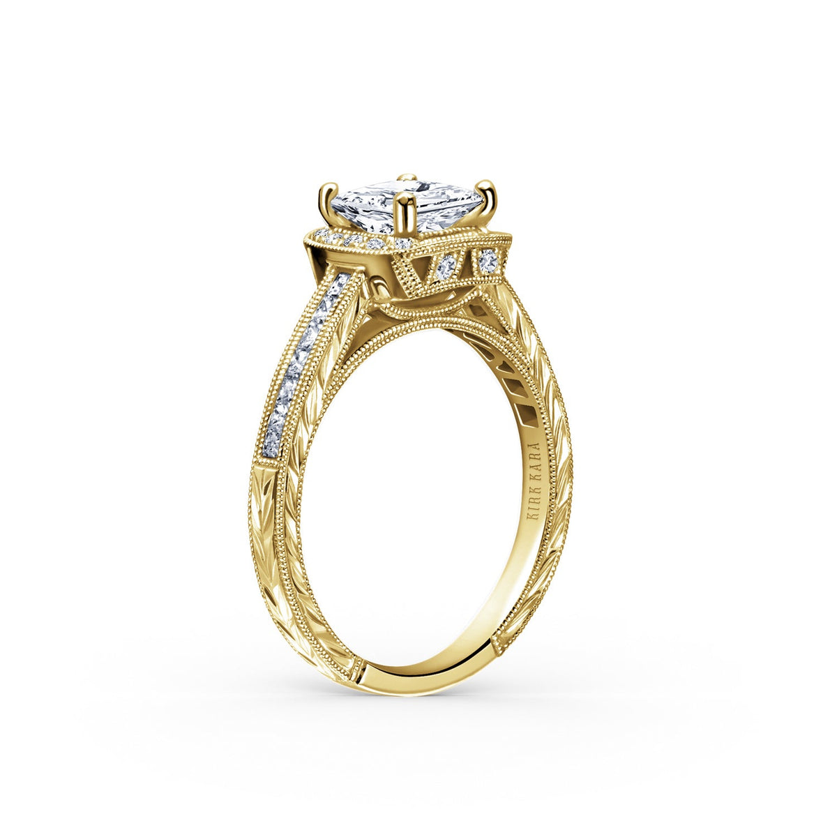 Channel Engraved Classic Diamond Halo Engagement Ring