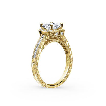 Channel Engraved Classic Diamond Halo Engagement Ring