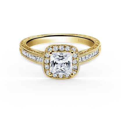 Channel Engraved Classic Diamond Halo Engagement Ring