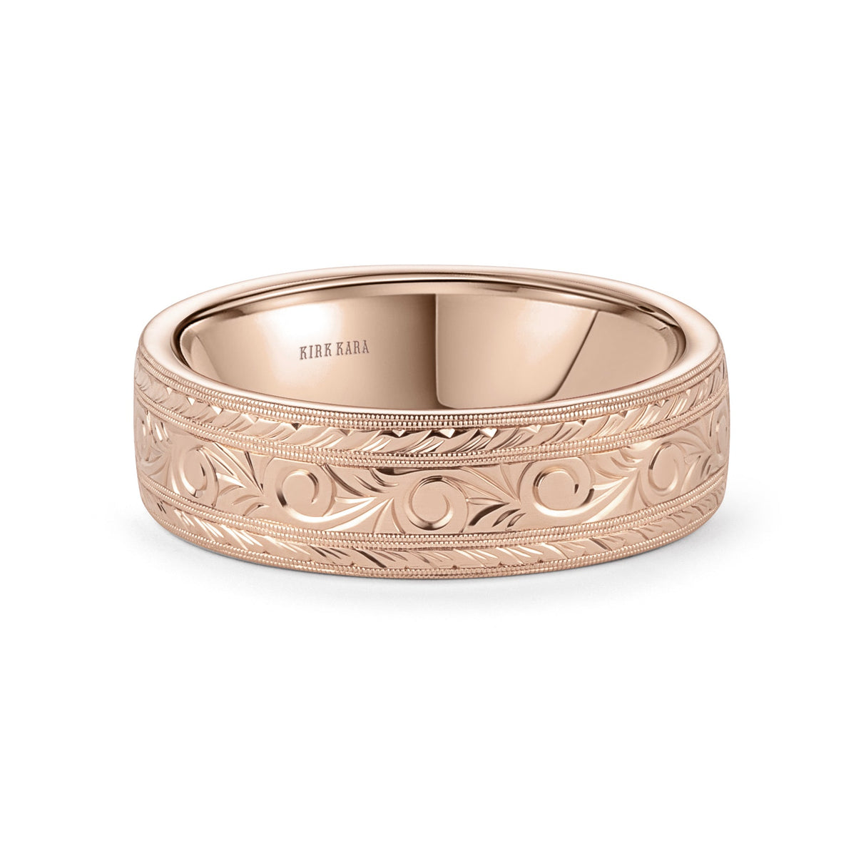 Scroll Wheat Engraved Milgrain Wedding Band, 7mm