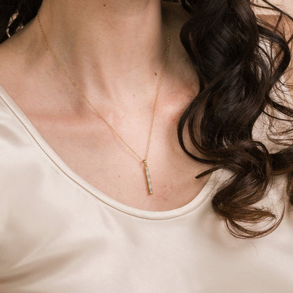 Blue Sapphire Baguette Milgrain Engraved Necklace