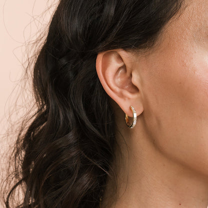 Blue Sapphire Baguette Diamond Milgrain Hoop Earrings