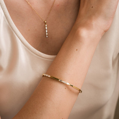 Blue Sapphire Baguette Diamond Milgrain Bangle Bracelet