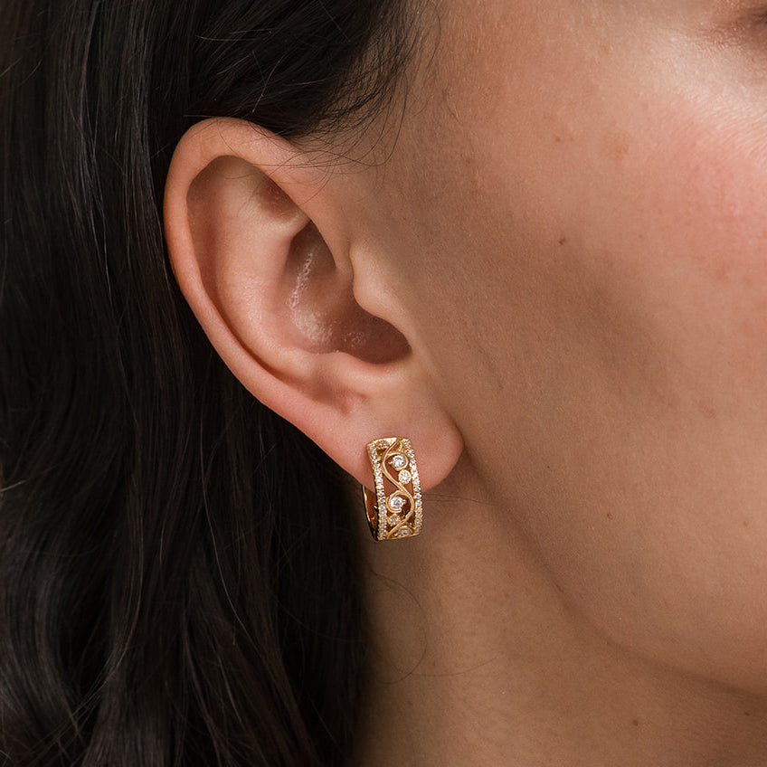 Swirl Diamond Edge Wide Hoop Earrings