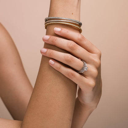 Scroll Engraved Classic Diamond Bangle Bracelet