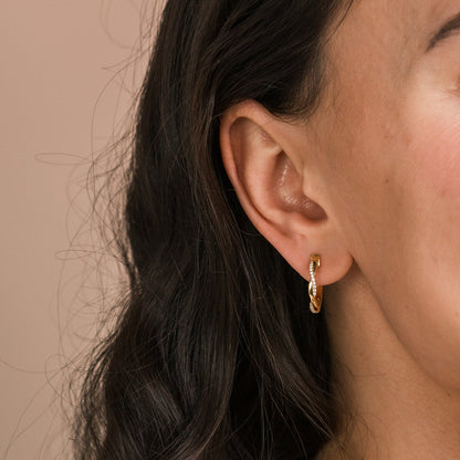 Thin Classic Diamond Twist Hoop Earrings
