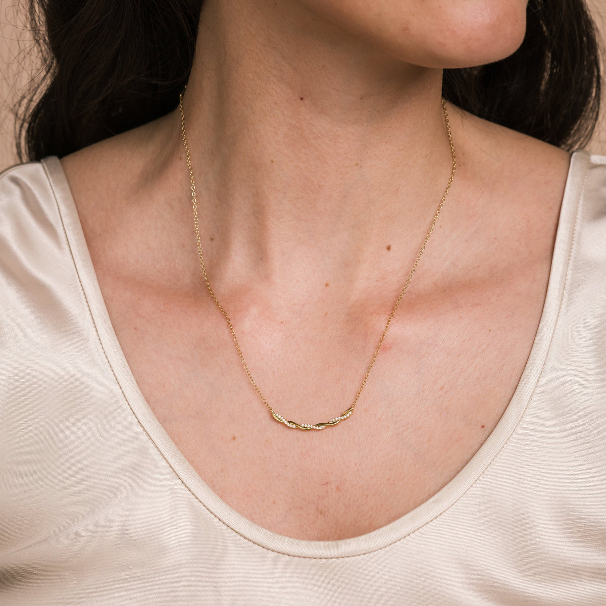 Thin Classic Diamond Twist Bar Necklace