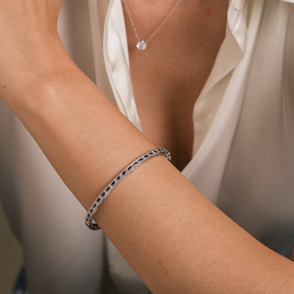 Engraved Sapphire Floral Diamond Bangle Bracelet