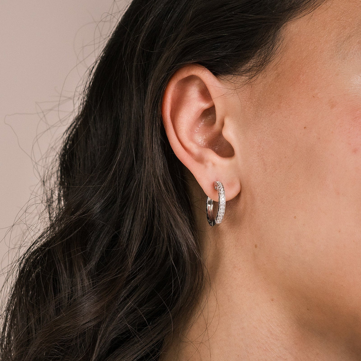 Scroll Engraved Classic Diamond Hoop Earrings