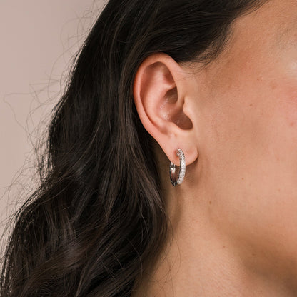 Scroll Engraved Classic Diamond Hoop Earrings