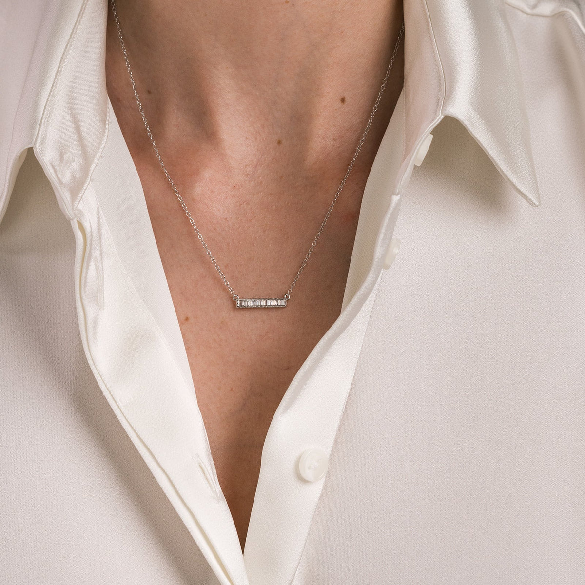 Channel Set Milgrain Baguette Diamond Engraved Necklace