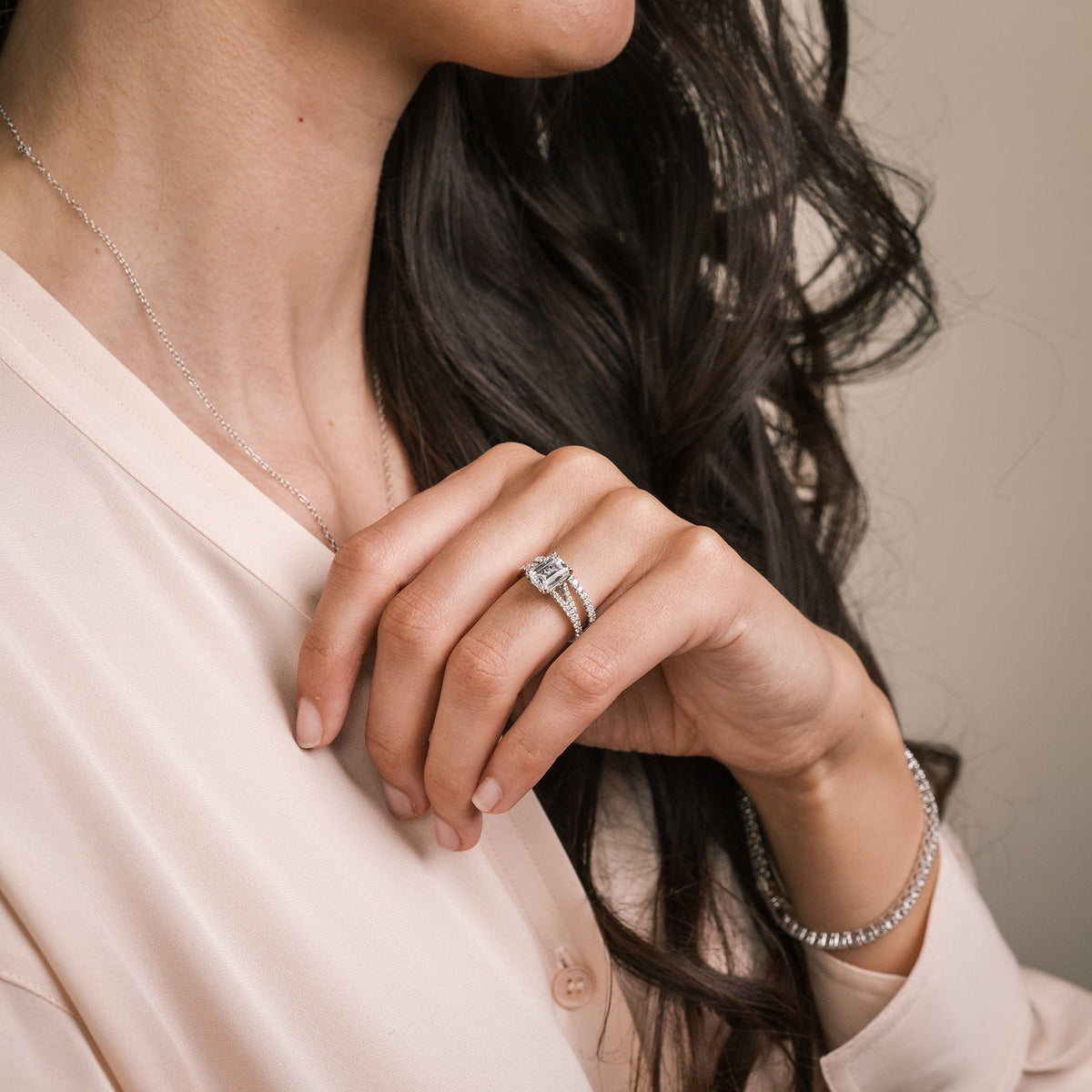 Classic Split Shank Hidden Halo Diamond Engagement Ring