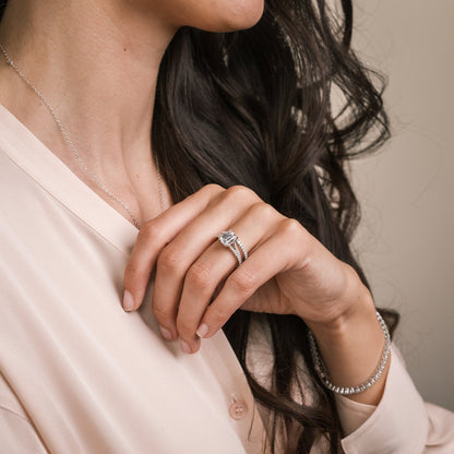 Classic Split Shank Hidden Halo Diamond Engagement Ring