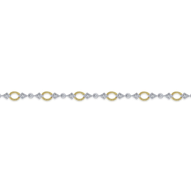 14K Yellow and White Gold Link and Bow Diamond Tennis Bracelet