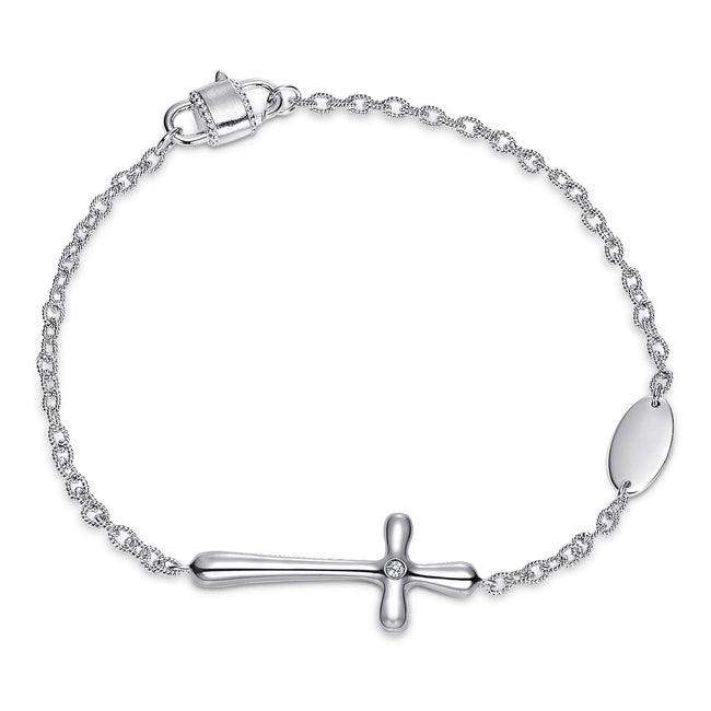 925 Sterling Silver Cross Diamond Bracelet