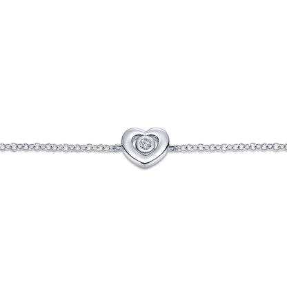 925 Sterling Silver White Sapphire Heart Chain Bracelet