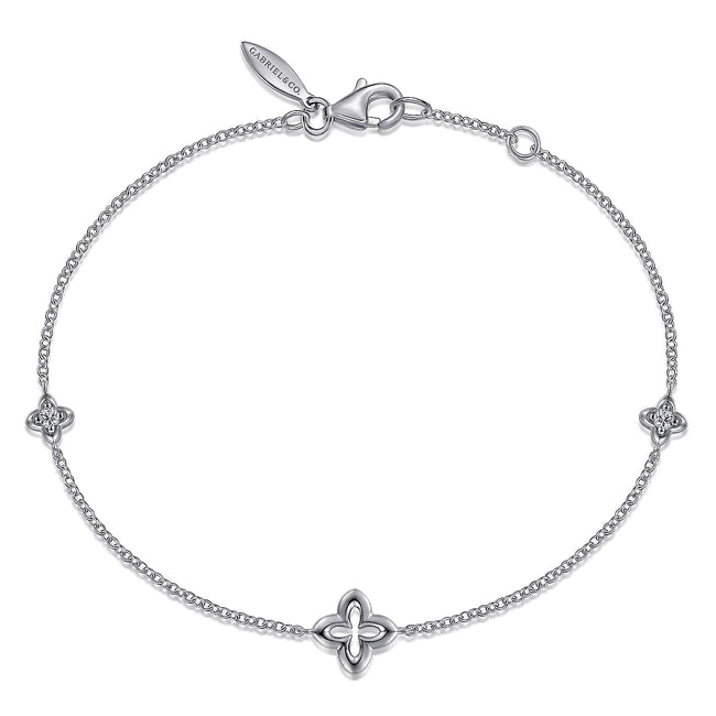 925 Sterling Silver White Sapphire Clover Station Bracelet