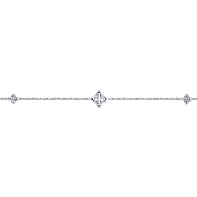925 Sterling Silver White Sapphire Clover Station Bracelet