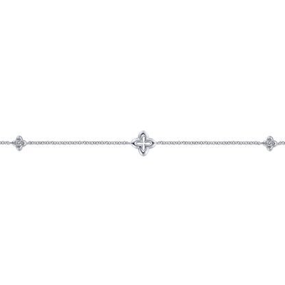 925 Sterling Silver White Sapphire Clover Station Bracelet
