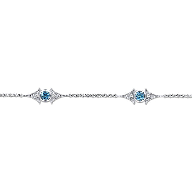 925 Sterling Silver Swiss Blue Topaz Station Bracelet