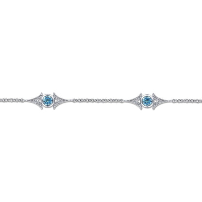 925 Sterling Silver Swiss Blue Topaz Station Bracelet