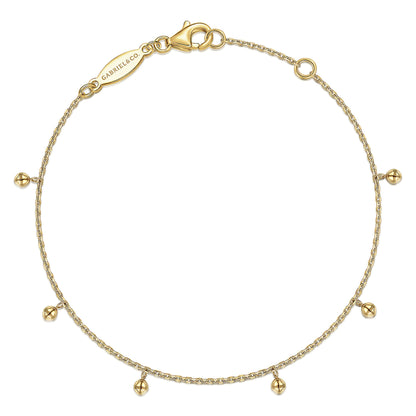 14K Yellow Gold Chain Bracelet with Metal Bead Drops
