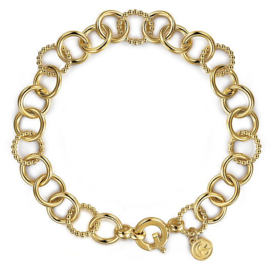 14K Yellow Gold Bujukan and Hollow Tube Link Chain Bracelet