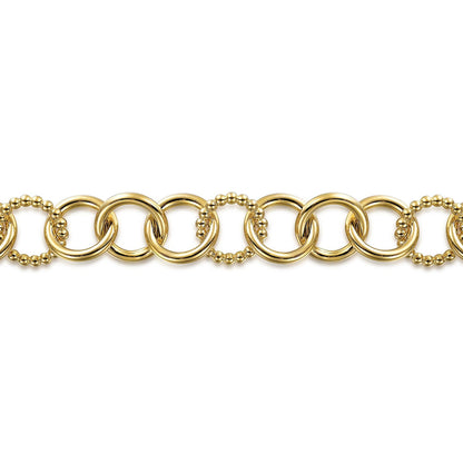 14K Yellow Gold Bujukan and Hollow Tube Link Chain Bracelet