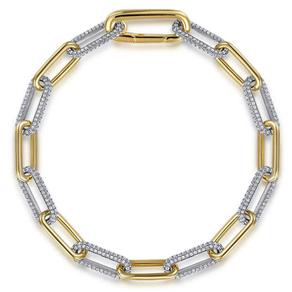 14K White & Yellow Gold Diamond Link Chain Bracelet