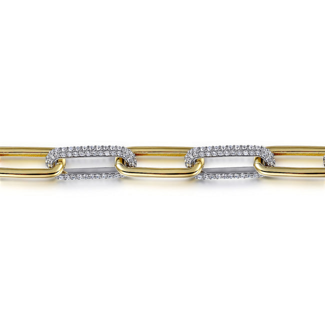 14K White & Yellow Gold Diamond Link Chain Bracelet