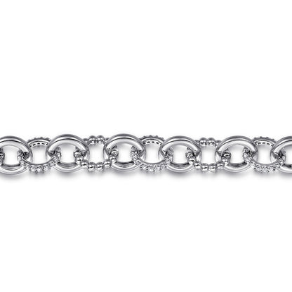 925 Sterling Silver White Sapphire Bujukan Link Chain Tennis Bracelet