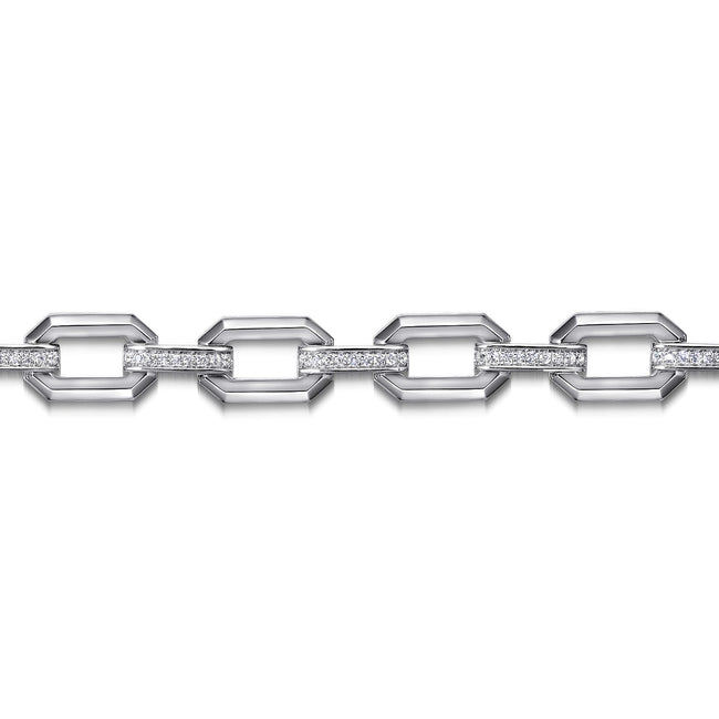 925 Sterling Silver White Sapphire Link Chain Tennis Bracelet