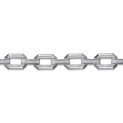 925 Sterling Silver White Sapphire Link Chain Tennis Bracelet