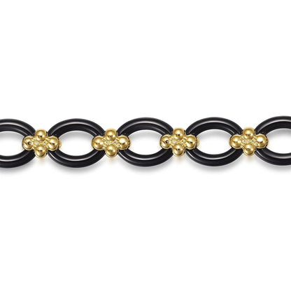 14K Yellow Gold Bujukan and Black Oval Ceramic Link Chain Tennis Bracelet