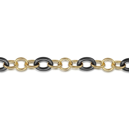 14K Yellow Gold Hollow Tube and Black Oval Ceramic Link Chain Tennis Bracelet