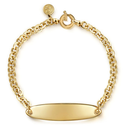 14K Yellow Gold Hollow Link Chain Bracelet with Engravable ID