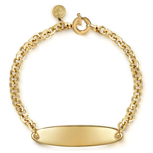 14K Yellow Gold Hollow Link Chain Bracelet with Engravable ID